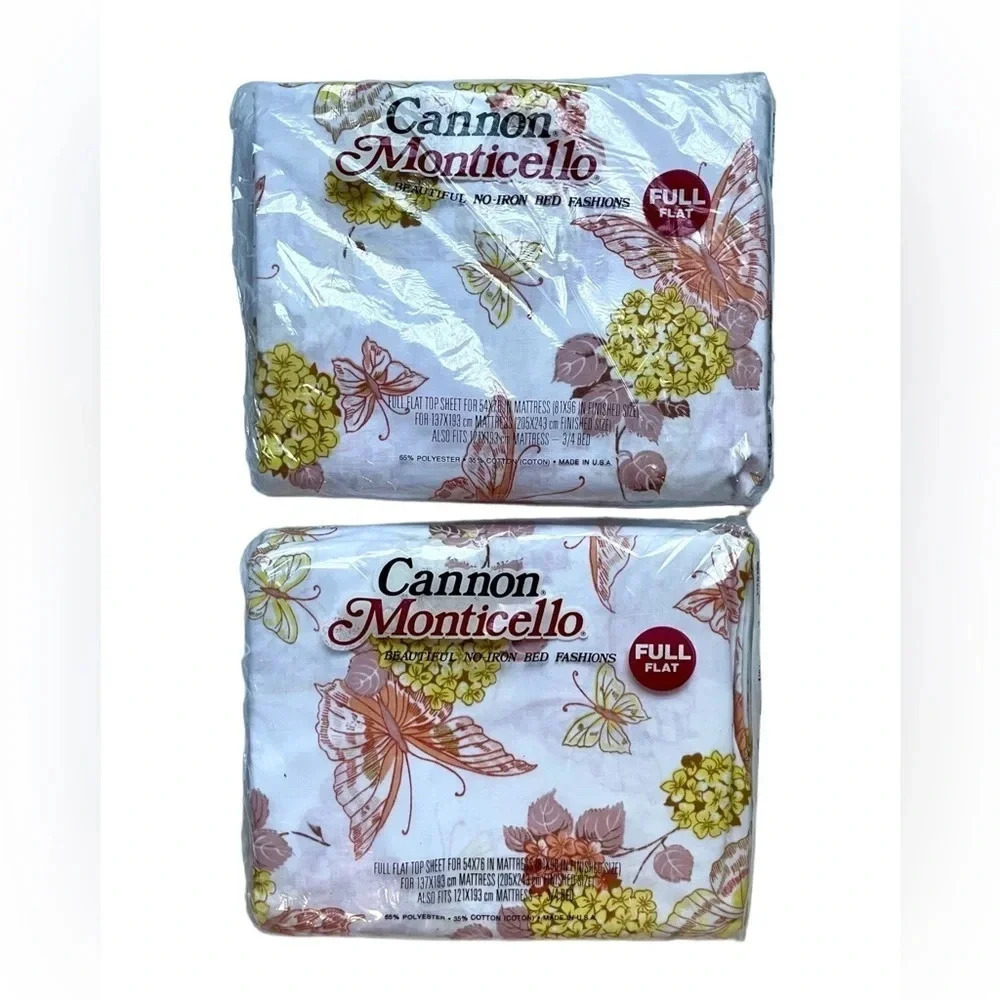 NEW Vintage Cannon Monticello Floral Spring Summer FULL Flat Sheets Set Of 2